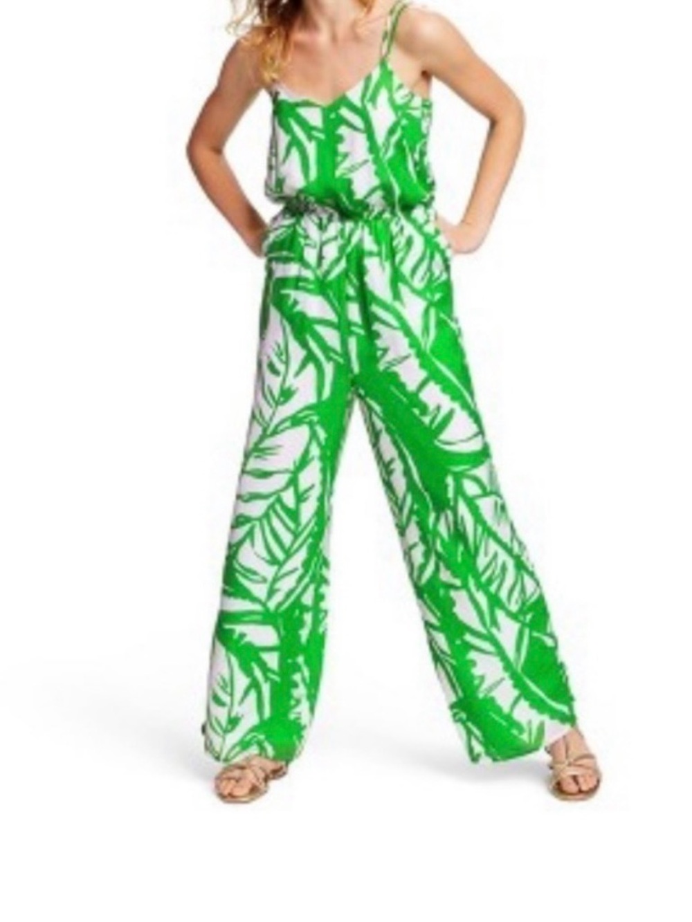 Lilly Pulitzer Green Leaf-Print Wide-Leg Jumpsuit